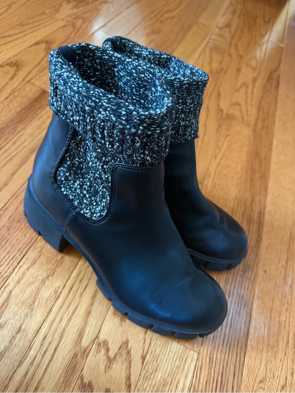 Women’s Black Knit-Cuff Ankle Booties
